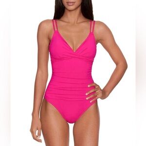 Lauren Ralph Lauren Double-Strap Tummy Control One-Piece Swimsuit Size 14 Pink